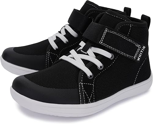 WHITIN Girls/Boys Barefoot Shoes High Top Sneakers Kids Wide Toe Box Size 13 Little Minimalist Zero Drop Sports Tennis Running Athletic Jump Hiking Black White 31