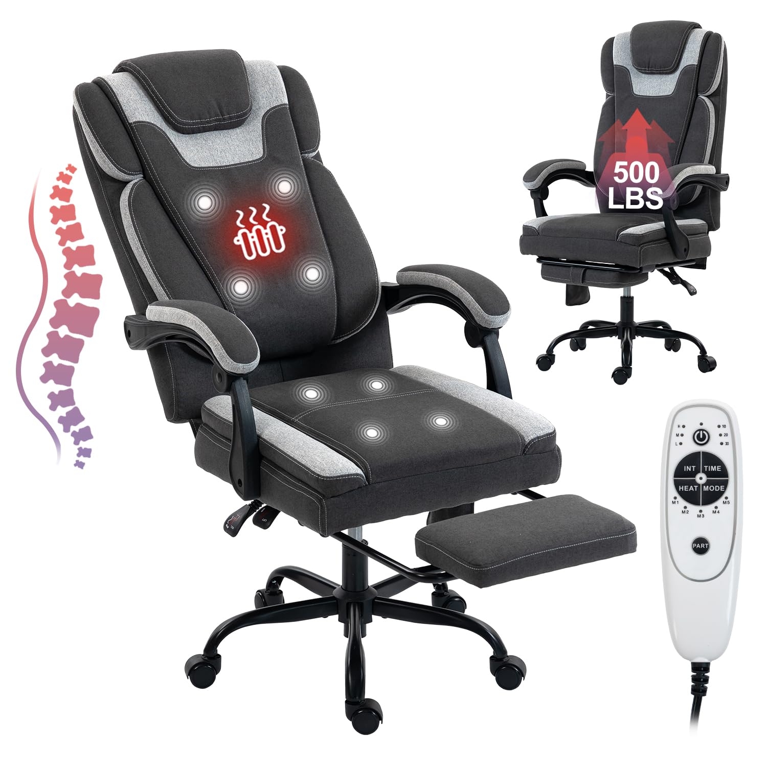 BRTHORY Fabric Massage Office Chair with Foot Rest,8 Points Vibration and Heat Ergonomic Executive Desk Chair for Heavy People, Big and Tall Office Chairs with Reclining Computer Chair High Back