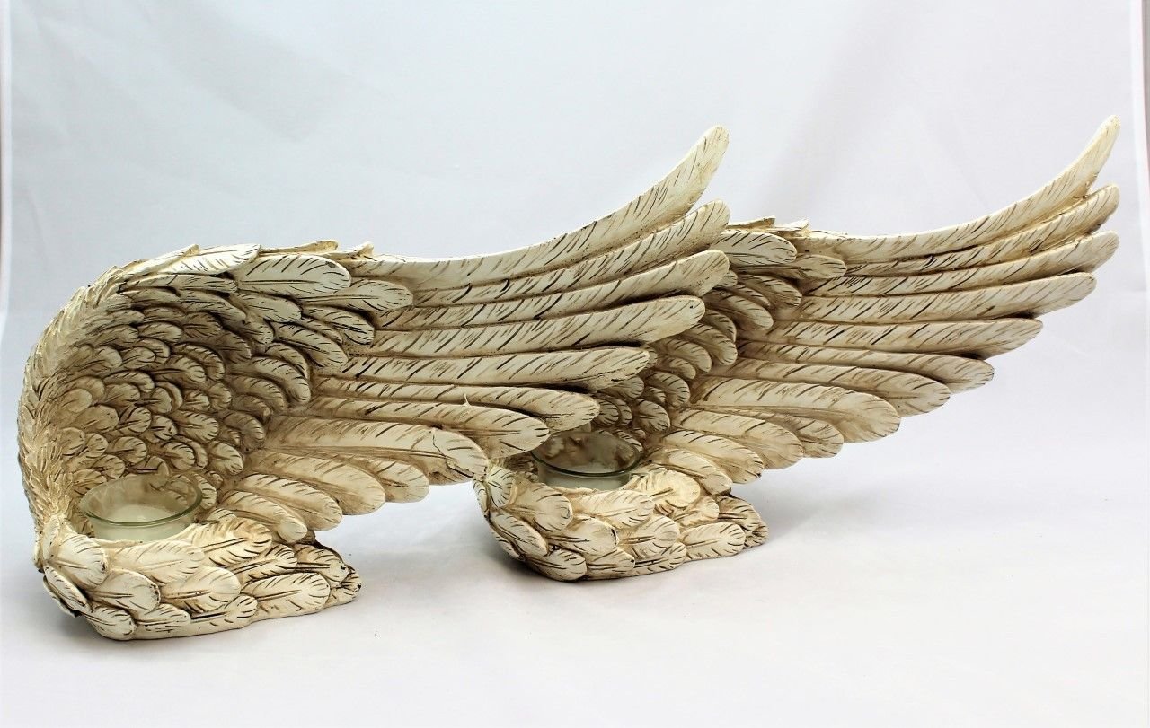 Home and Garden Products Angel Wing Candle Holder Ornate Vintage Shabby Cherub Art Decoration (Large, Gold)