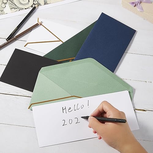 Miniatura 6 de Paquete de 100 sobres de negocios #10 con borde dorado, sobres estándar autosellados con calcomanías doradas para oficina, cheques, correo de