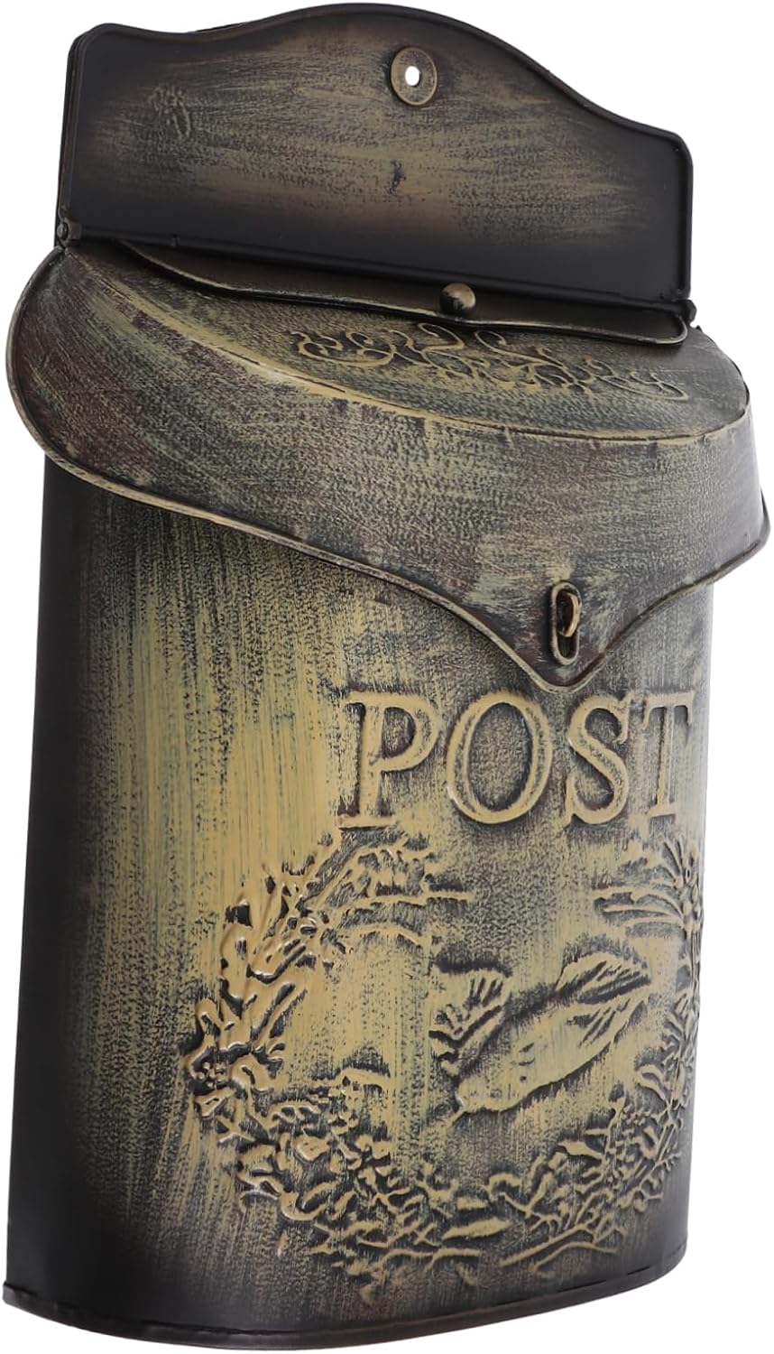 DOITOOL Vintage Wall Mount Mailbox Iron Post Box Retro Letter Holder Mail Organizer for Home Outdoor Use Stylish Decorative Postal Storage