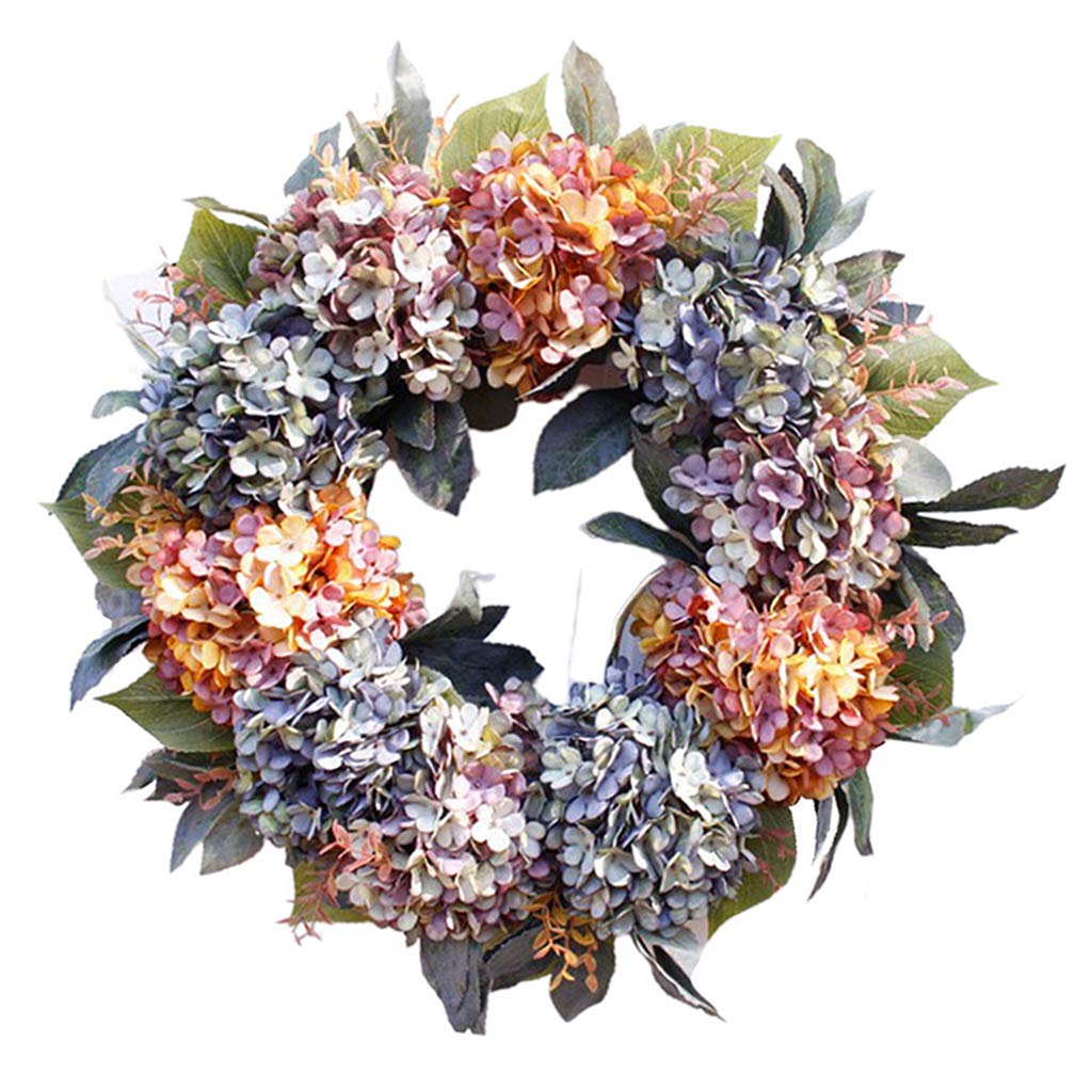 yotijar Large 22'' Colorful Hydrangea Wreath Round Autumn Winter Front Door Wreath Festival Handmade Wreath Garland Hanging Ornament