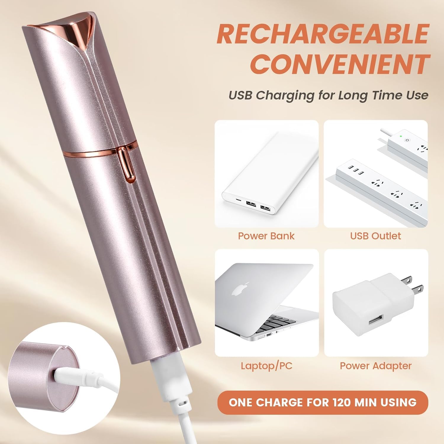 Facial Hair Removal for Women, Portable Painless Hair Remover Device, Rechargeable, with 2 Replacement Heads, for Face, Upper Lip and Chin