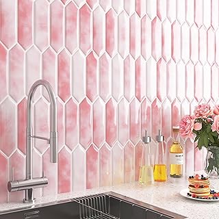 FunStick 15-Pack Light Pink Peel and Stick Backsplash Pink Hexagon Kitch...