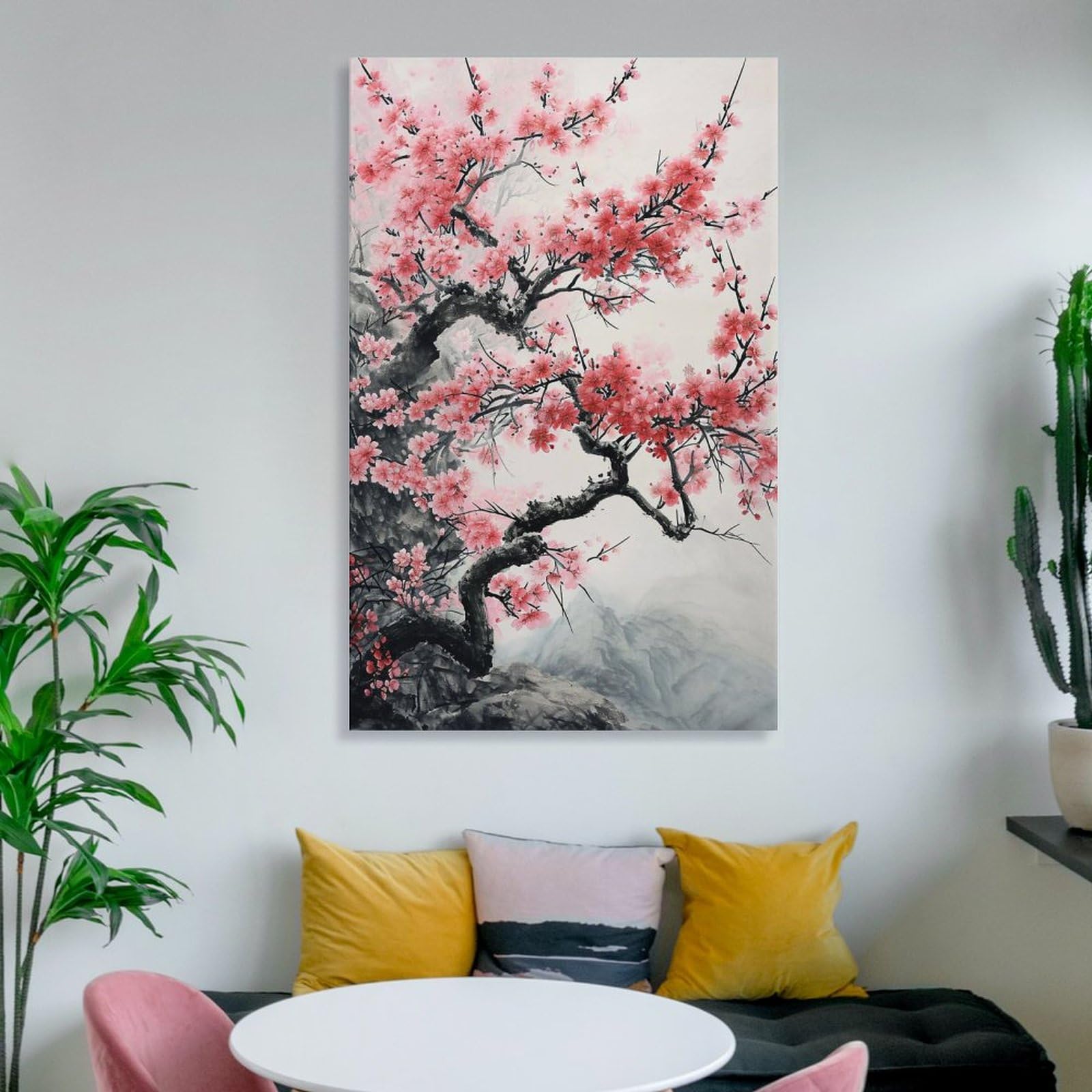 Amazon.co.jp: 絵画 咲く紅梅インテリア 絵画 魅力的な花 中国風の芸術
