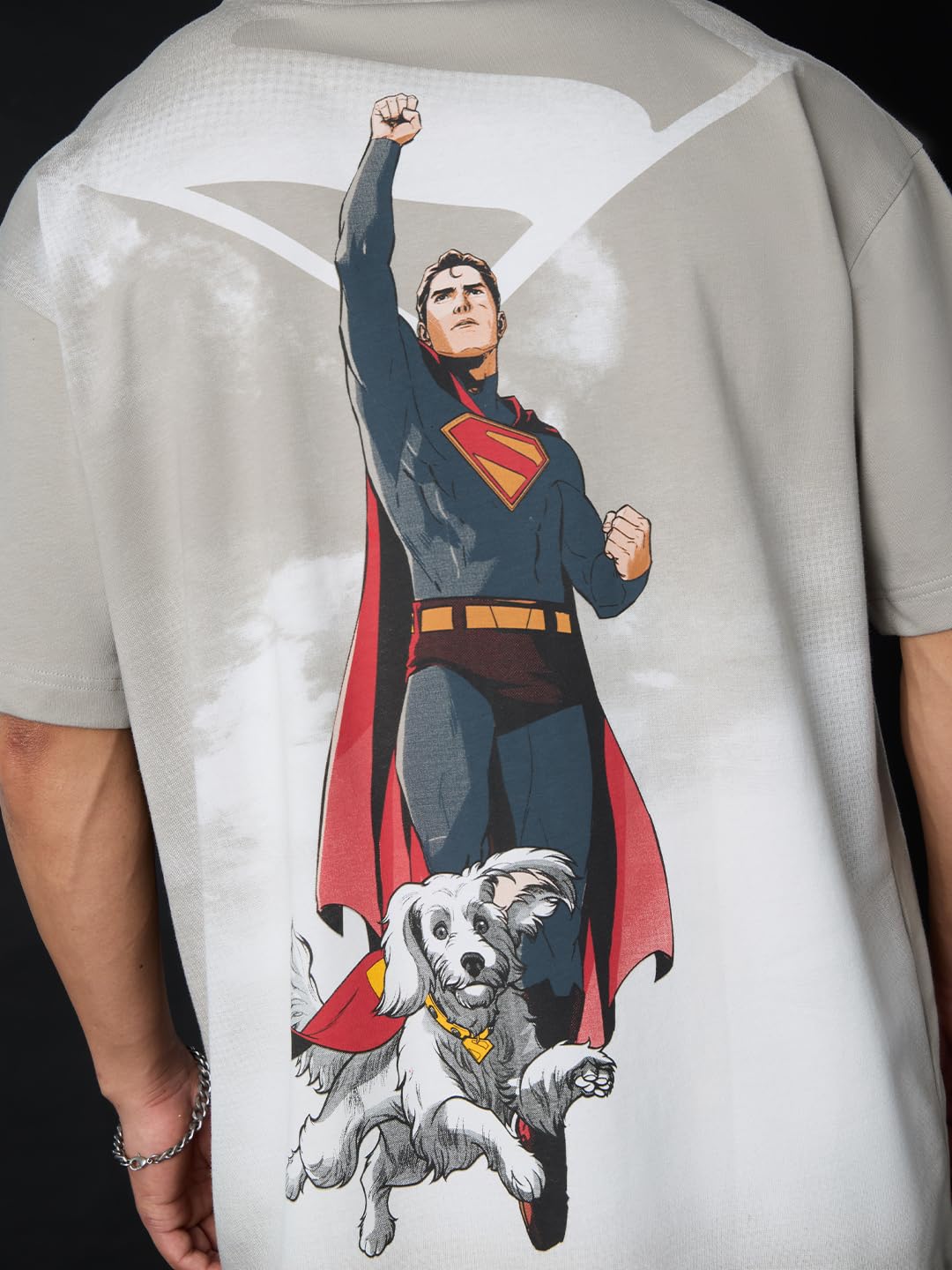 The Souled Store Superman: Take Me Home mężczyźni i chłopcy z krótkim rękawem, okrągły dekolt, szary, grafika z nadrukiem bawełnianym, lekka koszulka całoroczna oversized