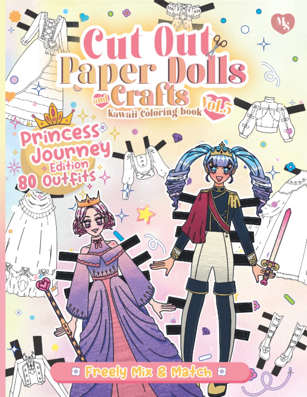 Cut out Paper Dolls and Crafts Kawaii Coloring Book: Princess Journey Edition 80 Outfits [Vol.3]: Freely Mix and Match: Fashion Paper Dolls: Activity ... Illustration : Anime Japanese Shoujo style