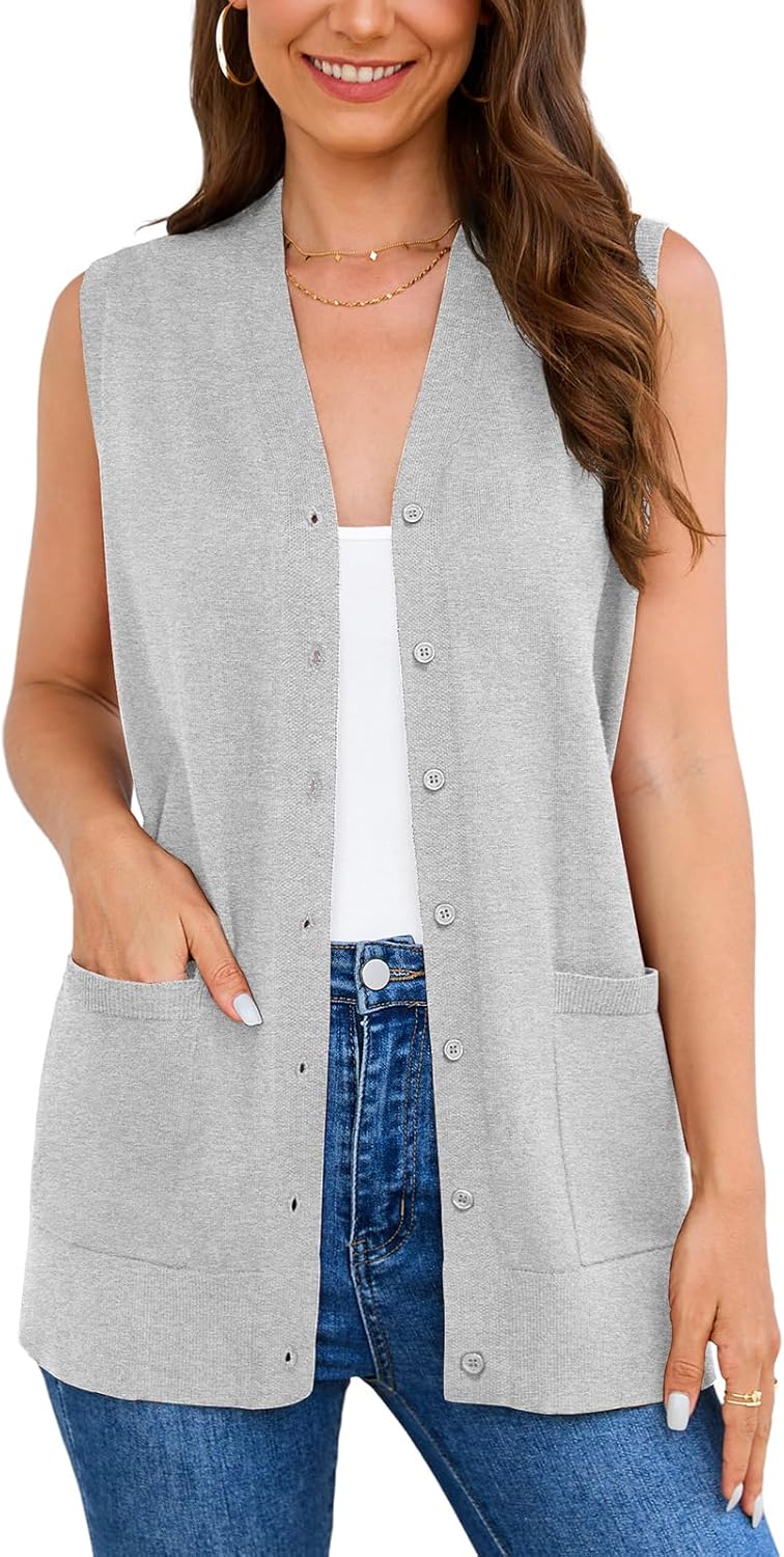 Women's 2026 Sleeveless Button Down Cardigan Sweaters Fashion Casual Soft Knit Offi...