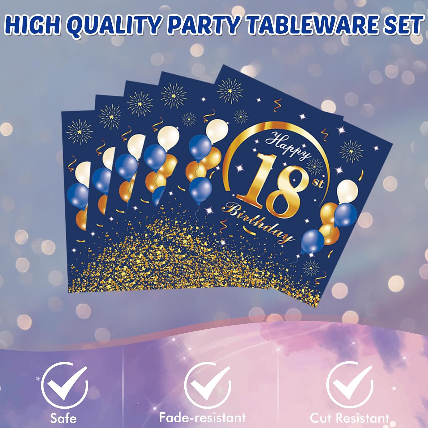 41PCS 18st Birthday Decorations for Him Blue and Gold Themed Happy 18 year old Birthday favors Plates Napkins tablecloth Set for Men Boy