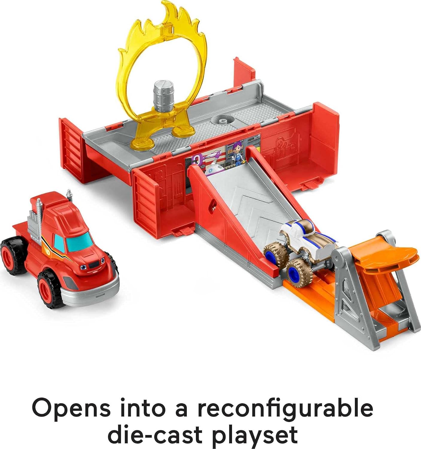 Fisher-Price Blaze and the Monster Machines Launch & Stunts Hauler, transforming vehicle and playset with die-cast monster truck for kids ages 3 and up : Toys & Games