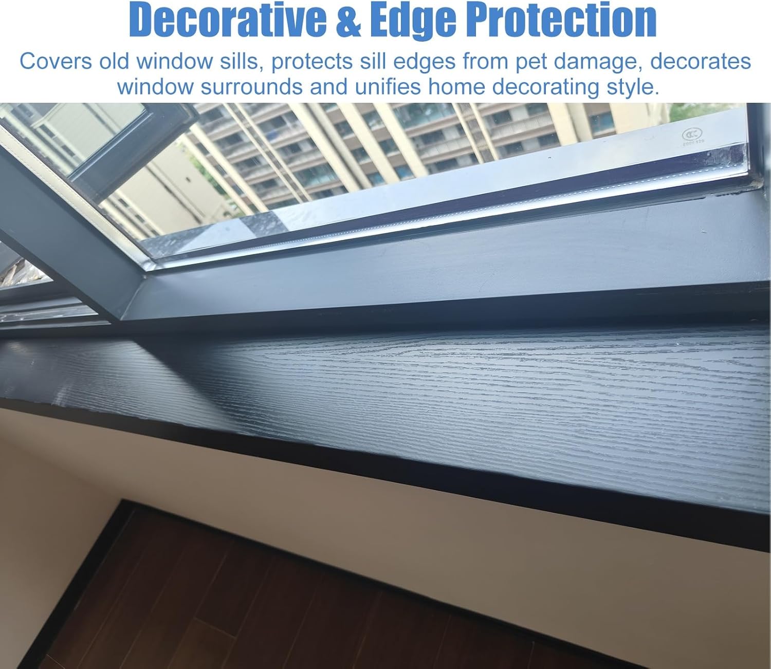 Black Wood Grain Acrylic Window Sill Cover, Outdoor & Indooor Wide Window Sill Replacement Plate, Waterproof & Rainproof Cill Prot