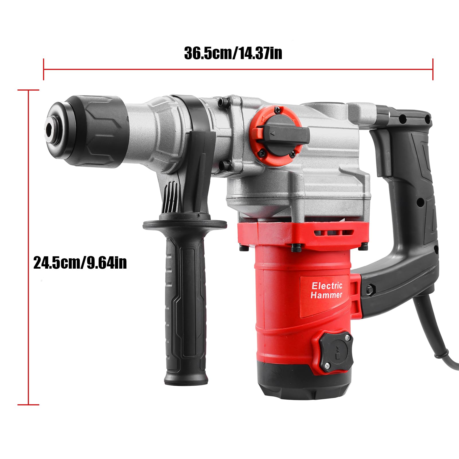 SDS Plus 1900 W, manico antivibrazione e frizione di sicurezza, con accessori, scalpello e valigetta, per calcestruzzo, muratura, pareti, due modalità. Il diametro massimo di perforazione nel