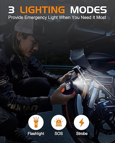 Miniatura 6 de Mini bomba de bicicleta, bomba de bicicleta portátil de 150 PSI con manómetro, 3 veces más rápido, parada automática y motor sin escobillas, bomba