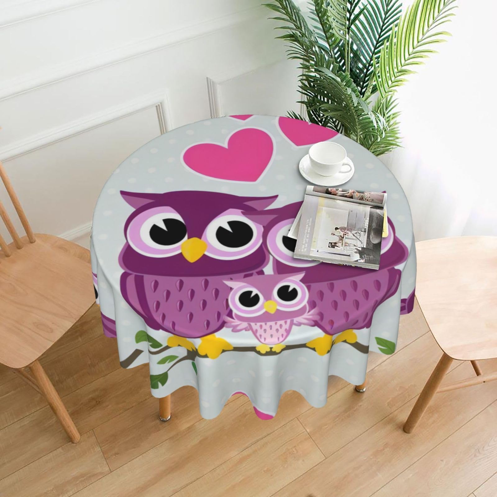 YYHWHJDE Owls Family Prints Round Decorative Tablecloth 60in – Elevate Your Dining Experience with This Stunning Table Throw for Parties & Everyday Use