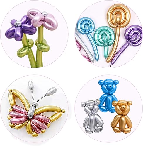 Miniatura 7 de 100 globos metálicos de látex 260, globos coloridos y largos, globos de modelado de animales para cumpleaños, bodas, decoraciones de fiesta de