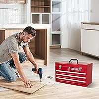 Vista 8 de 20.3“ Metal Tool Box with Drawer Portable Steel Tool Box with Protective Liner and Latch Closure and Lock for Garage, Home and Warehouse