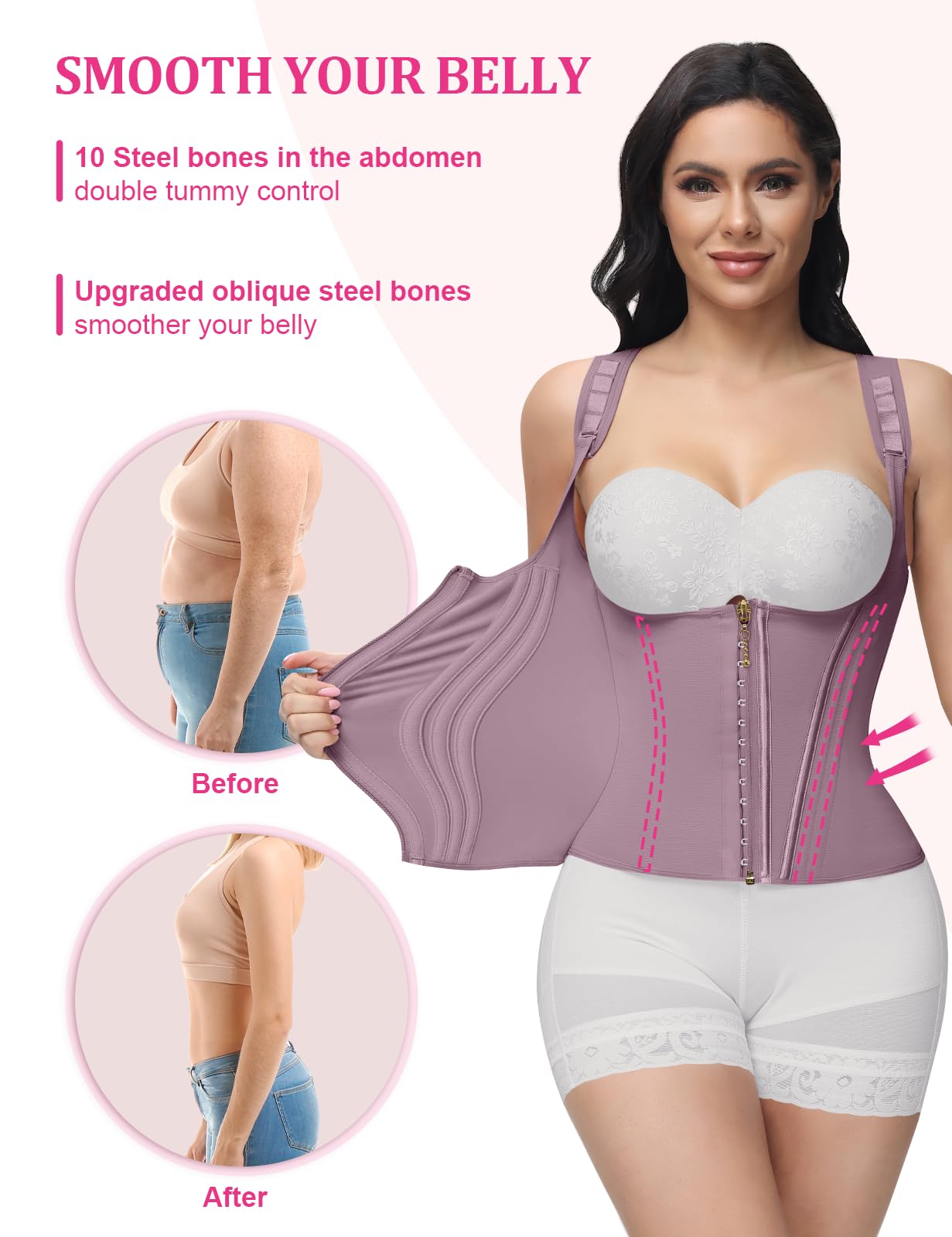 SHAPSHE Waist Trainer for Women, Tummy Control Sports Girdle, Workout Body Shaper with Adjustable Shoulder Strap