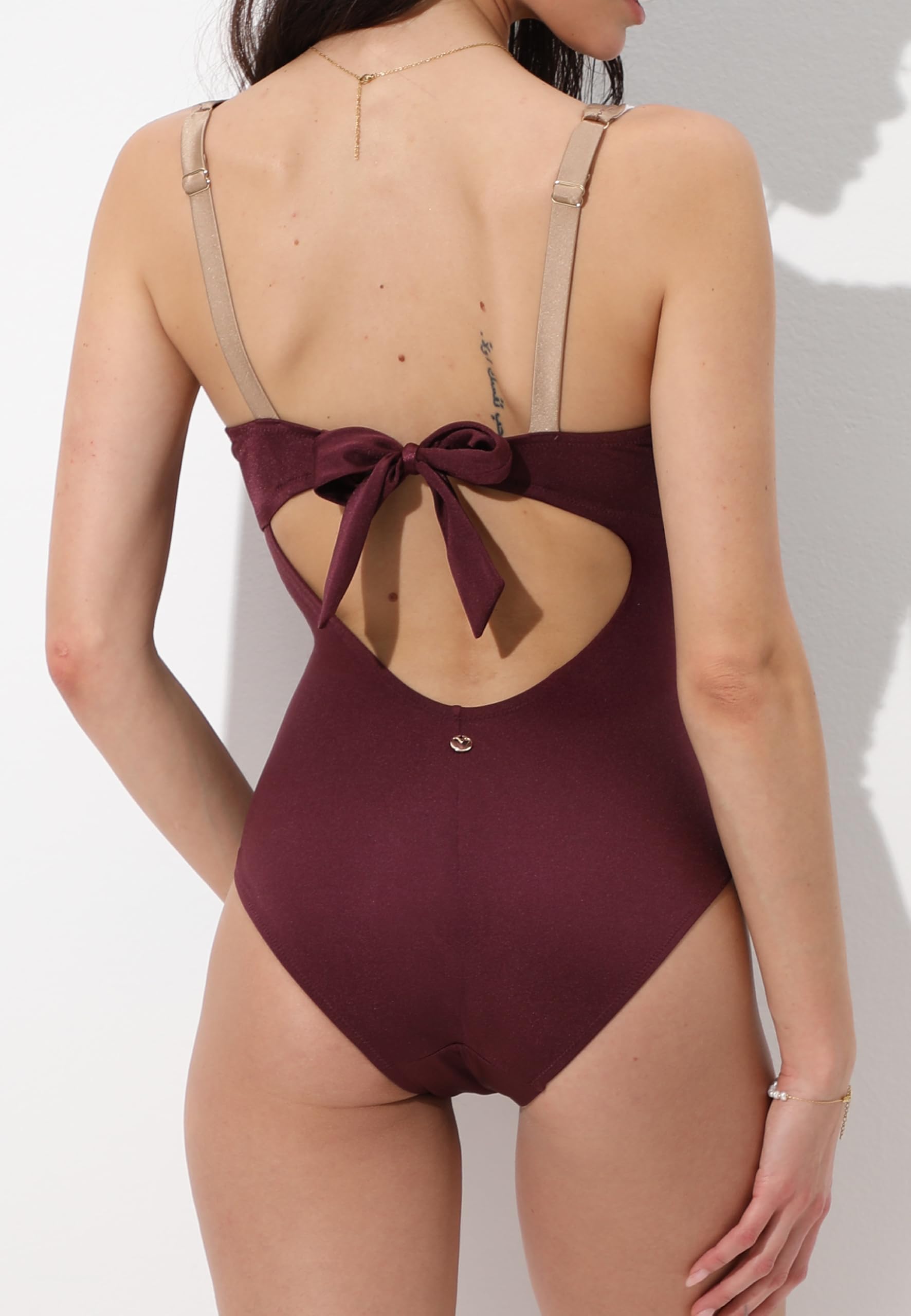 Lovable Costume da Bagno Intero con Ferretto in Microfibra Modellante | Chiusura con Fiocco sul Retro | Shiny Colour Block Donna