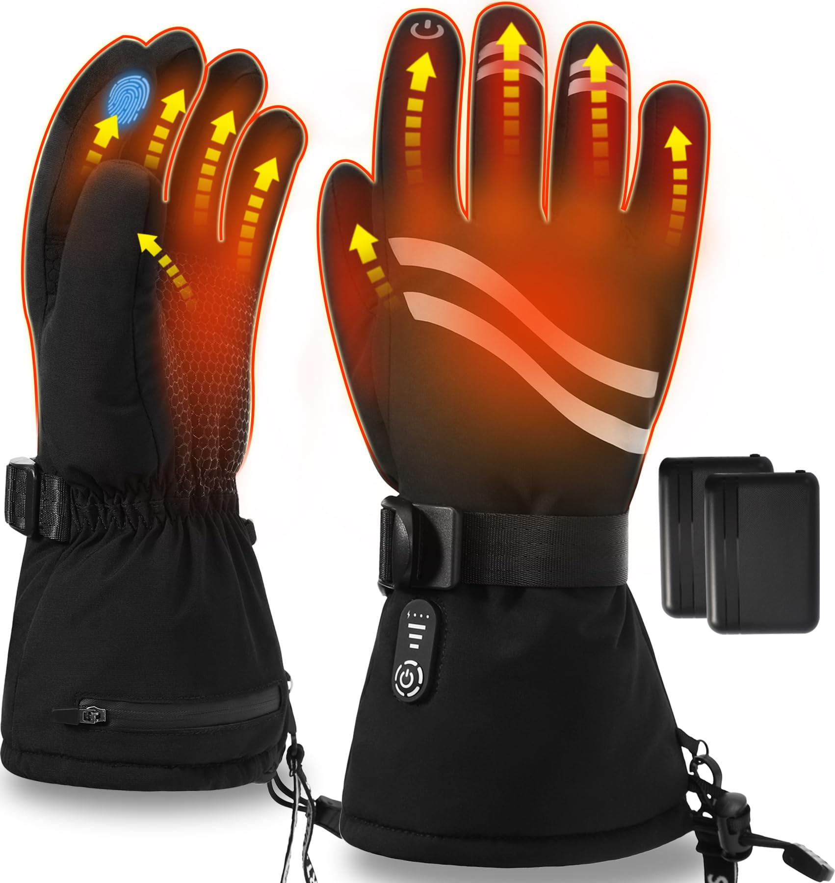 Rasfalo Heated Gloves for Men Women, USB Rechargeable Heated Gloves with 2600mAh Battery 3 Heating Levels, Waterproof Electric Hand Warmer Gloves for Motorcycle Riding, Cycling, Skiing Black L