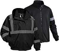 Vista 12 de Chaqueta de seguridad para hombre, chaqueta reflectante con capucha de alta visibilidad, chaqueta bomber de alta visibilidad con bolsillos