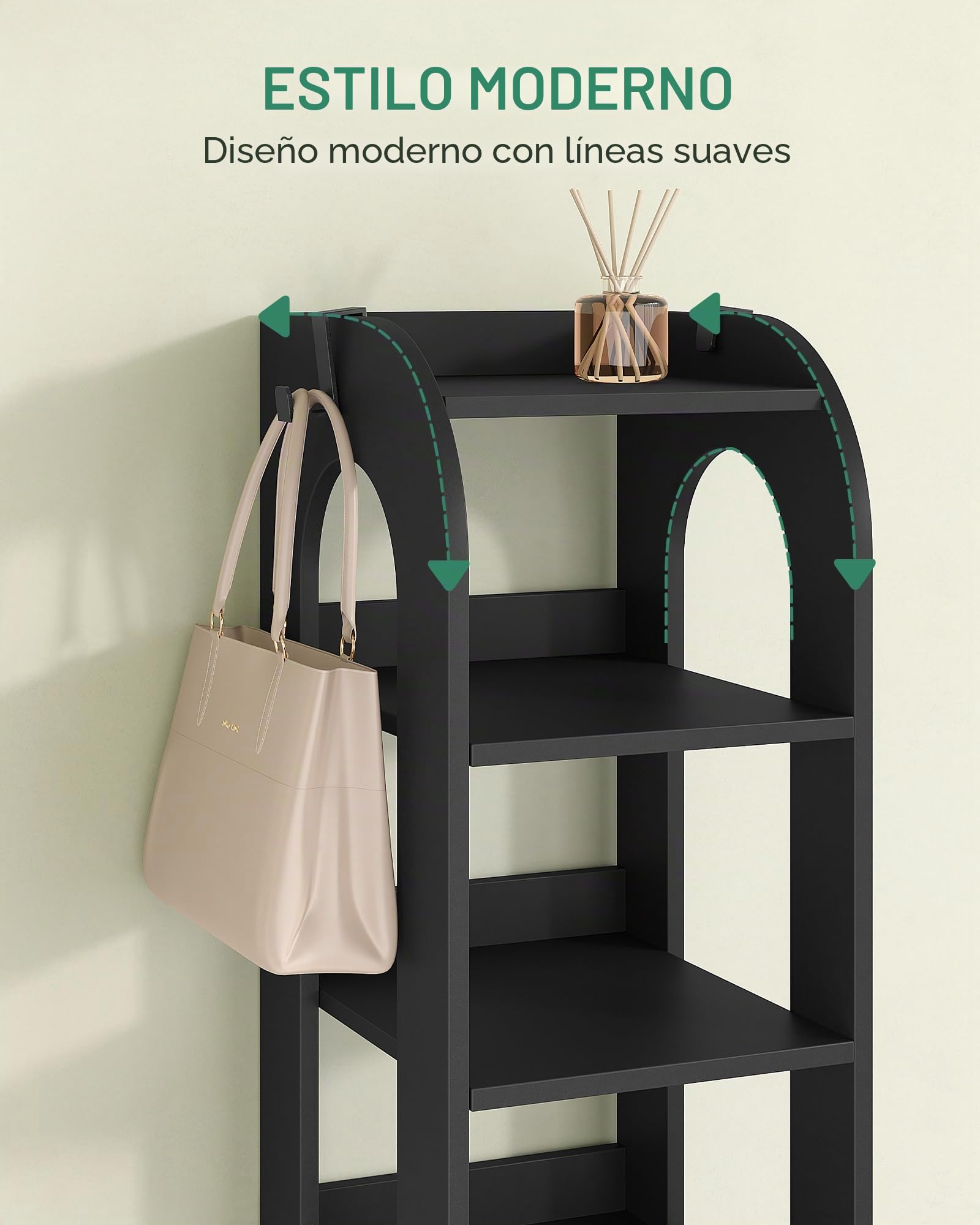 Hzuaneri Zapatero, 11 Estantes, con Ganchos, Negro | Organizador de Zapatos de Madera Para Armario, Entrada, Torre de Zapatos Para Habitaciones Pequeñas, Ajustable, SR12406X