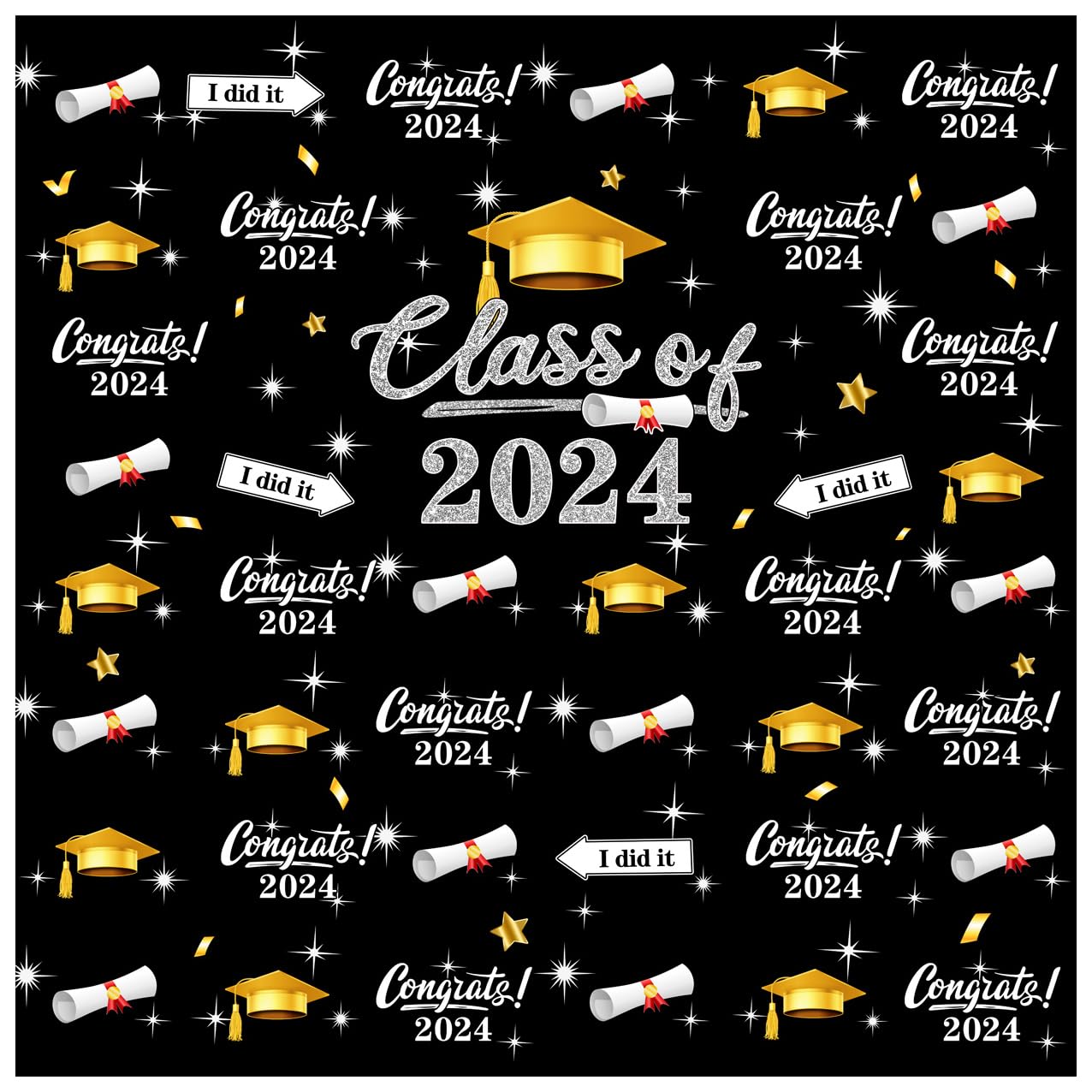 WOLADA Graduation Backdrop 2024 Graduation Decorations Class of 2024 Graduation Backdrops for Photography 2024 Graduation Decorations Graduation Photo Backdrop?Black? 8x8FT FW08