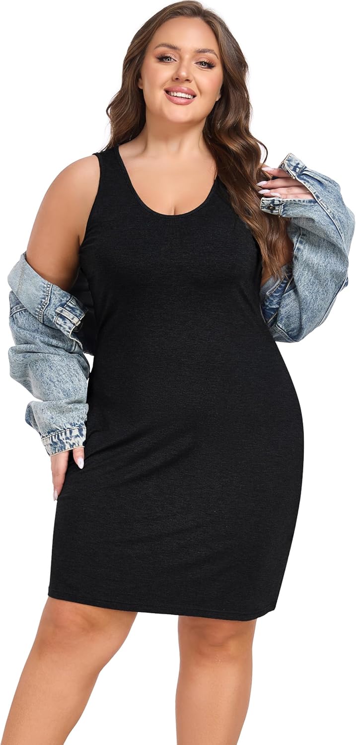 VintageClothing Womens Plus Size Tank Top Dress Soft Slip Under Dress Wide Straps Lingerie Nightgown - Image 2