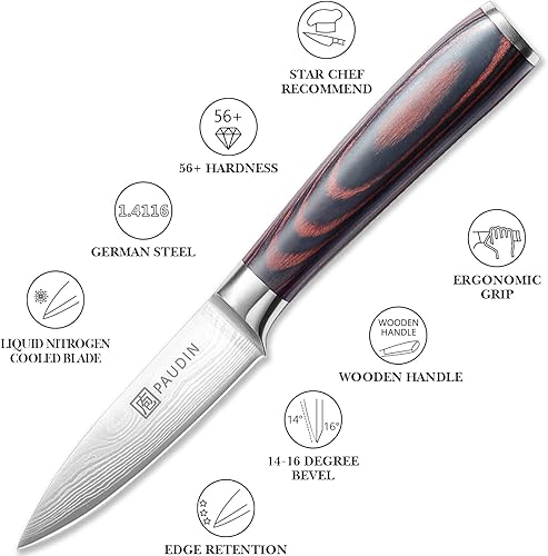 Miniatura 5 de PAUDIN Cuchillo de pelar, cuchillo de fruta de 3.5 pulgadas, cuchillo de pelar forjado de acero inoxidable 5Cr15Mov de alto carbono, cuchillo de