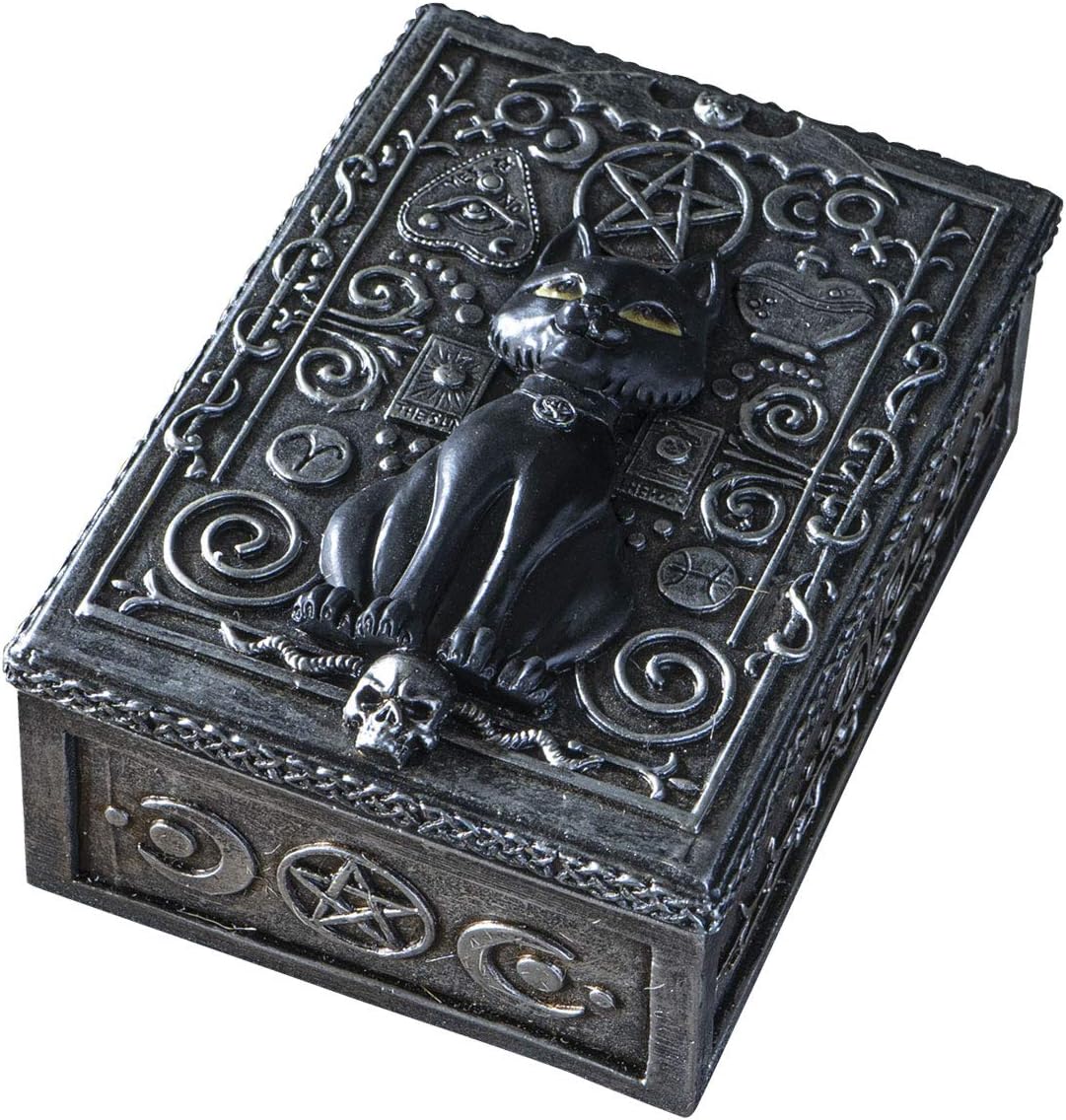 Pacific Giftware Fortune Telling Black Cat Reader Design Sculptural Tarot Box Jewelry Trinket Keepsake Fengshui Lucky Talisman Home Accent Decor 5.25" L