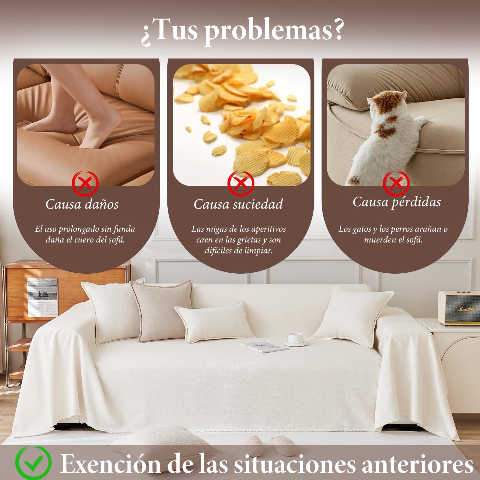 Plaid Cama Impermeable Funda Cubre Sofa Moderno Color Sólido, Protector de Sofa, A Prueba De Arañazos para Proteger El Sofá, Resistente a La Abrasión 180 * 260cm-Beige