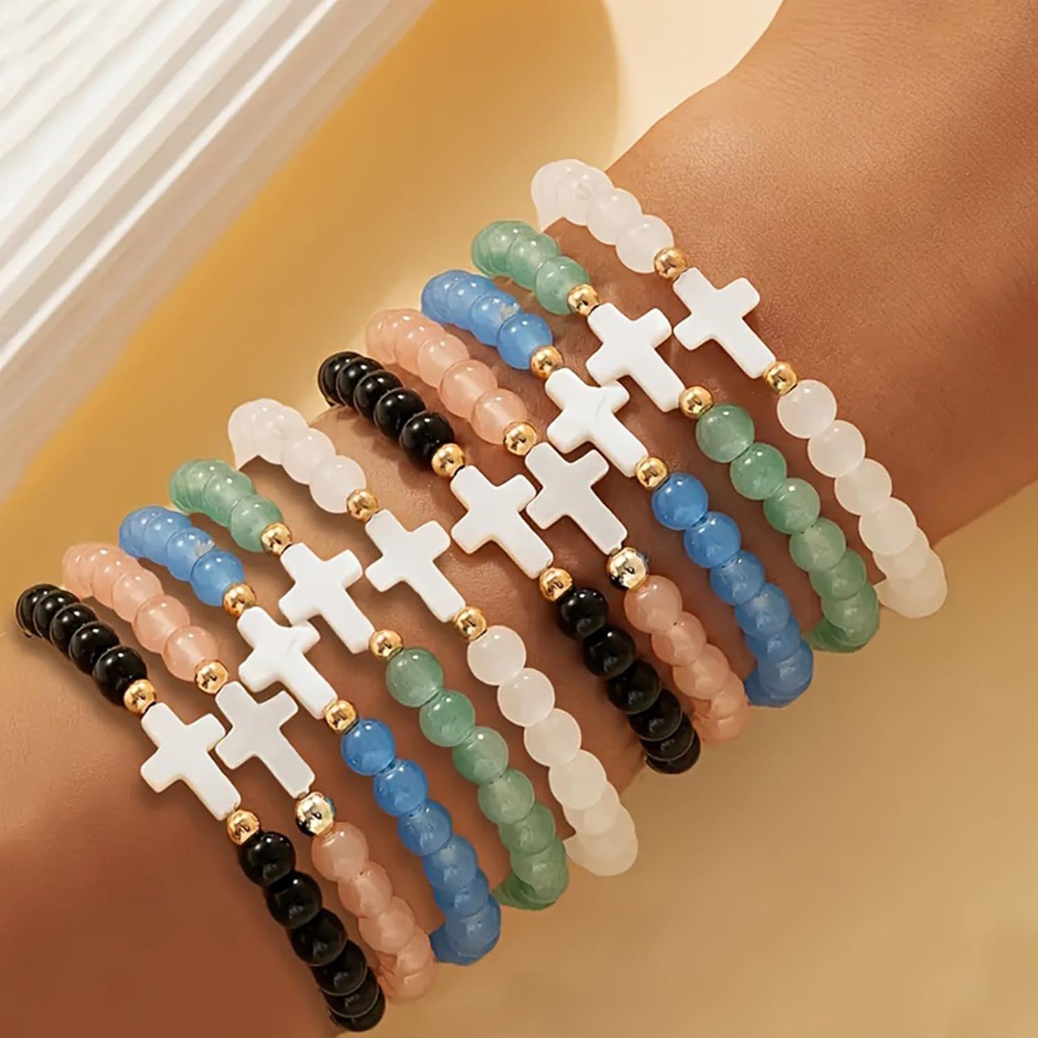 Cross Beaded Bracelets for Women Pearl Stackable Stretch Bracelet Colorful Jewelry Friendship Gift for Birthday Bridesmaid - Image 2