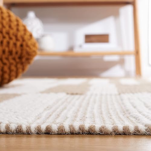 Miniatura 5 de SAFAVIEH Natura Collection - Alfombra de área de 5 x 8 pies, marfil y marrón claro, hecha a mano moderna de lana con flecos, ideal para zonas de