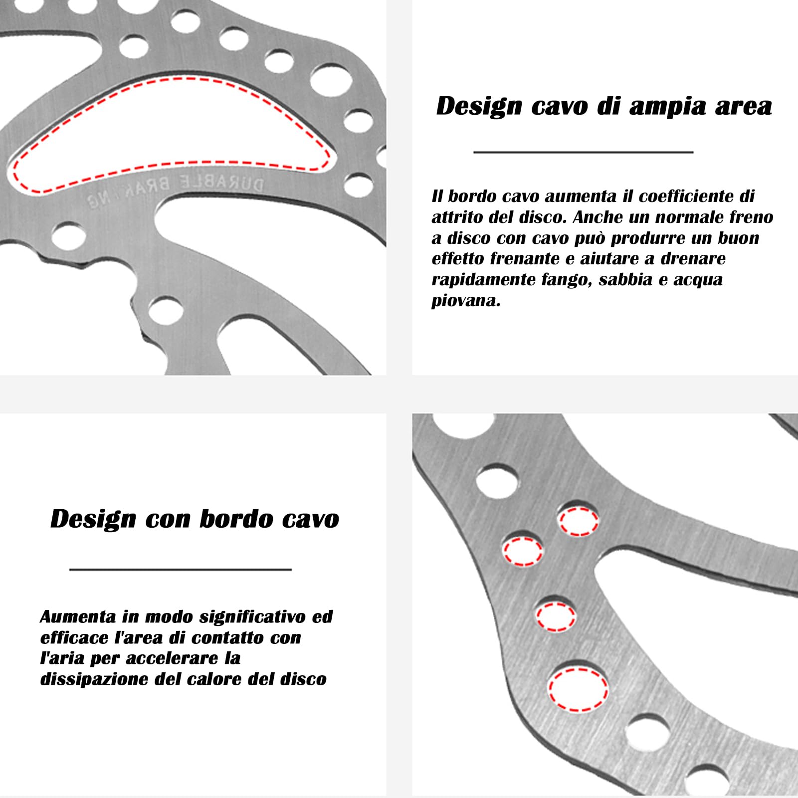 Disco Freno Bici Da 203mm In Acciaio Inox - Rosso, Per MTB, Strada, BMX - Con 6 Viti - Foto 2