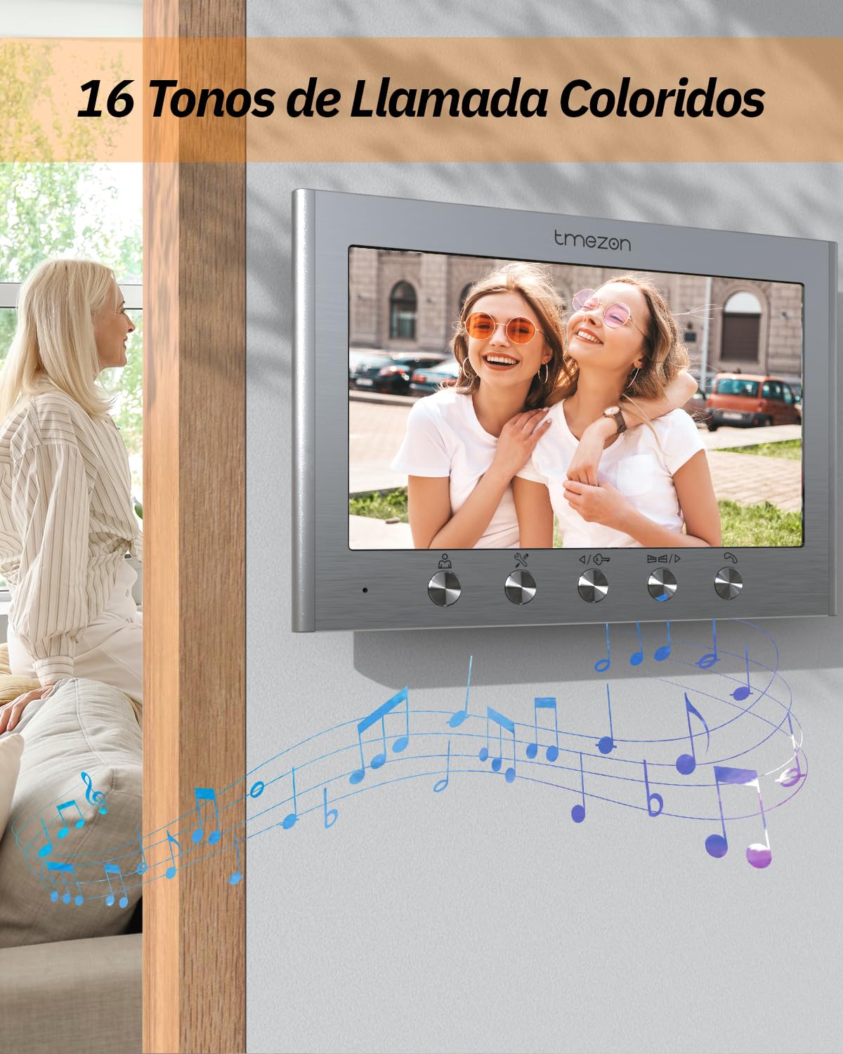 TMEZON Videoportero Sistema de Intercomunicación con 7'' Monitor a Color,HD Timbre Video Mirilla 2 Hilos,Audio bidireccional, visión Nocturna, 16 Tonos de Llamada, admite 2 bloqueos