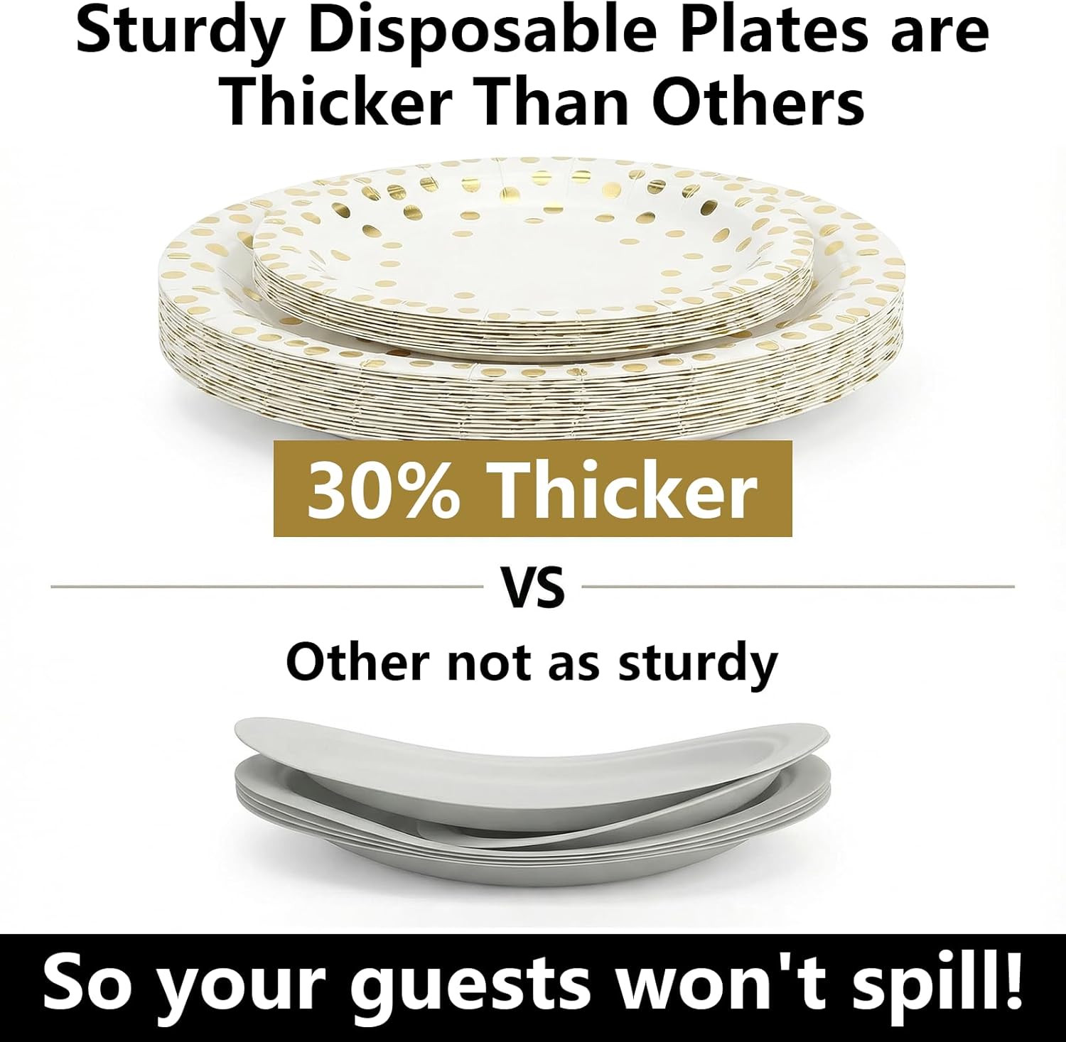 hapray 201 PCS Disposable Paper Plates Gold Party Supplies, Golden Polka Dots Birthday and Baptism Decorations, include Plates and Cups, Napkins, Plastic Tablecloth for Baby Shower Wedding Christmas