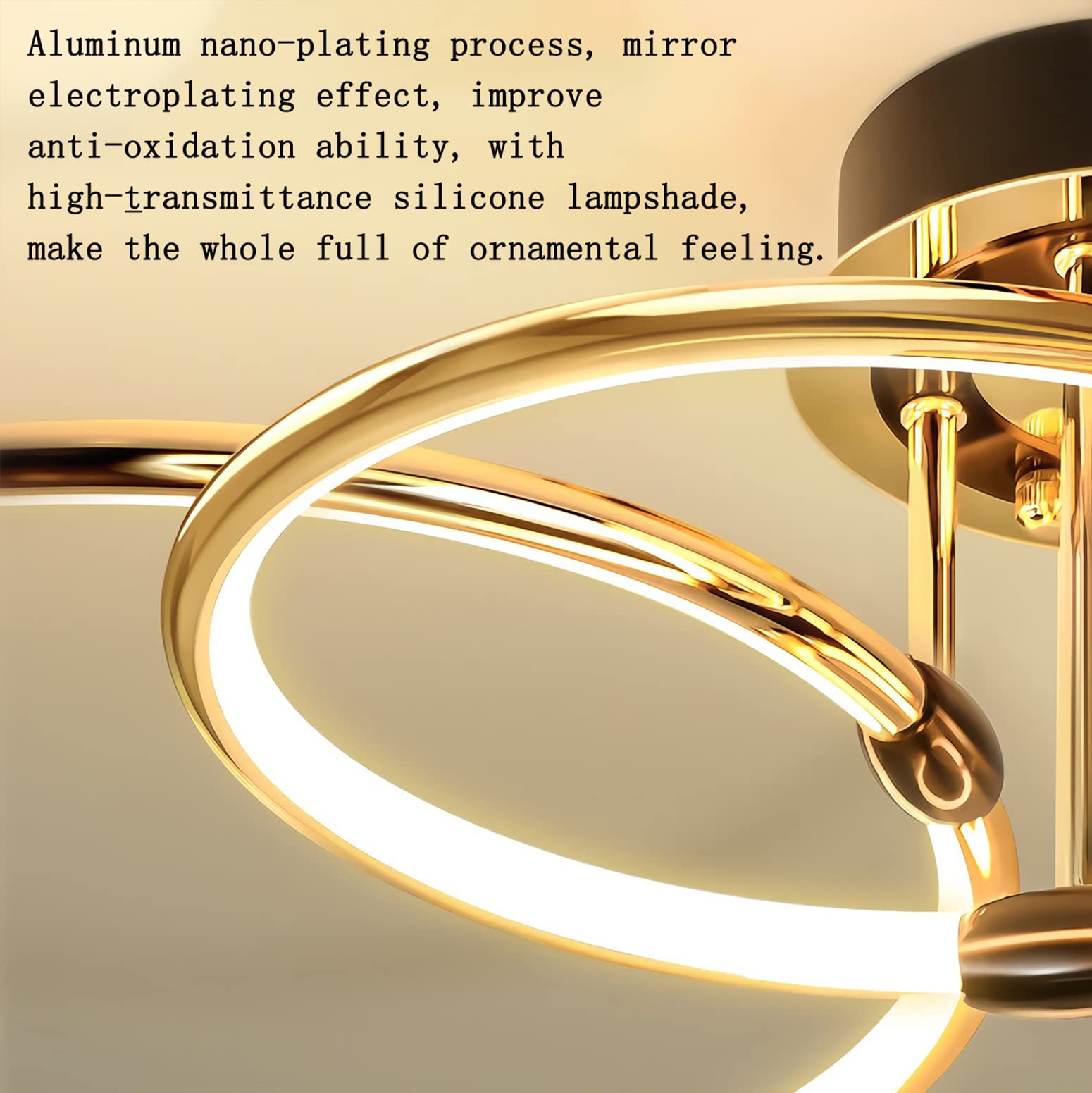 Lampa sufitowa LED Złoty pierścień Nowoczesny ściemnialny z pilotem Metalowy akrylowy okrągły żyrandol Salon Kuchnia Sypialnia Biuro Jadalnia Lampa Dekoracja Oświetlenie (3 pierścienie,Ø55cm,60W)
