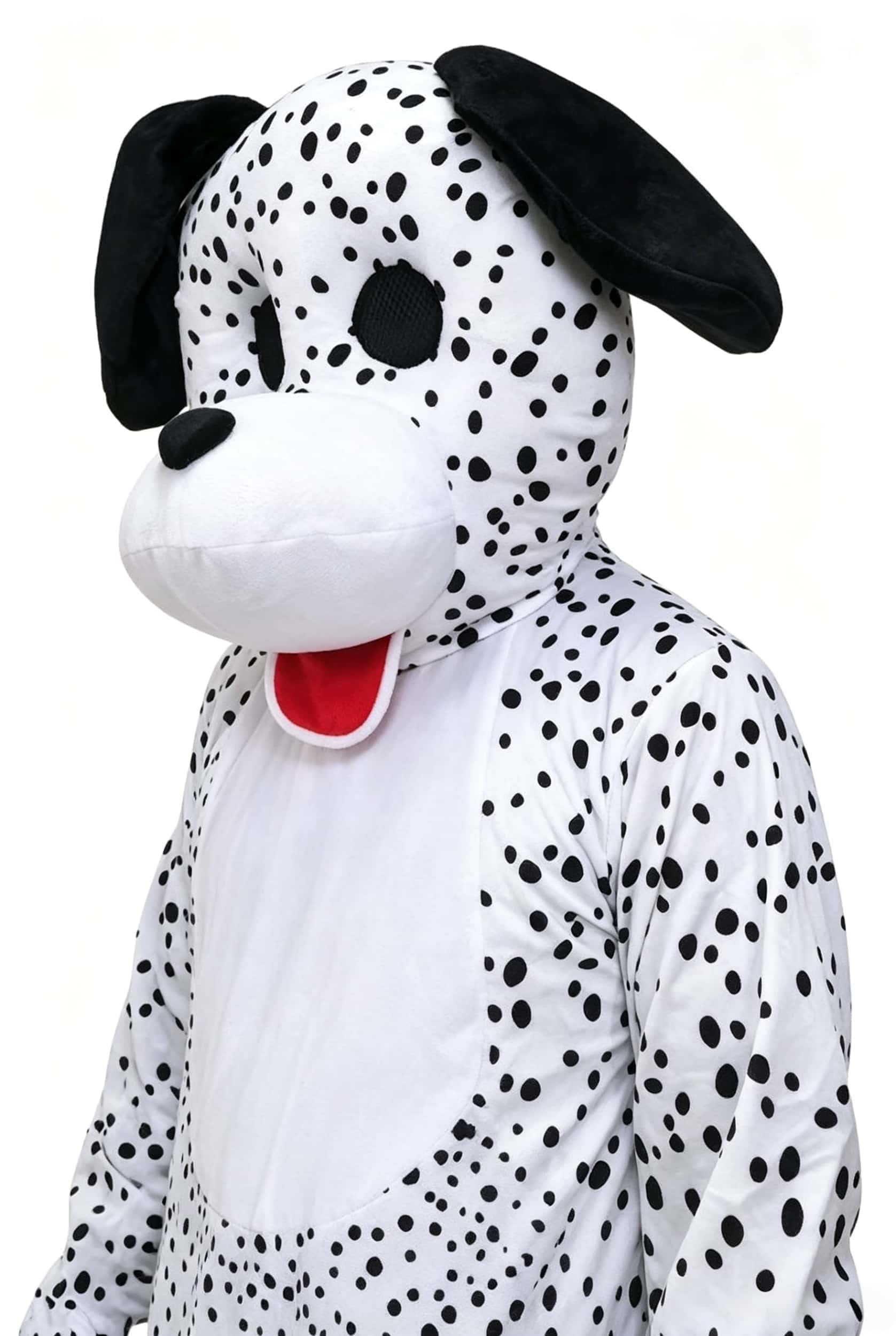 Costume da dalmata in peluche maculato bianco e nero per cuccioli, vestito per adulti