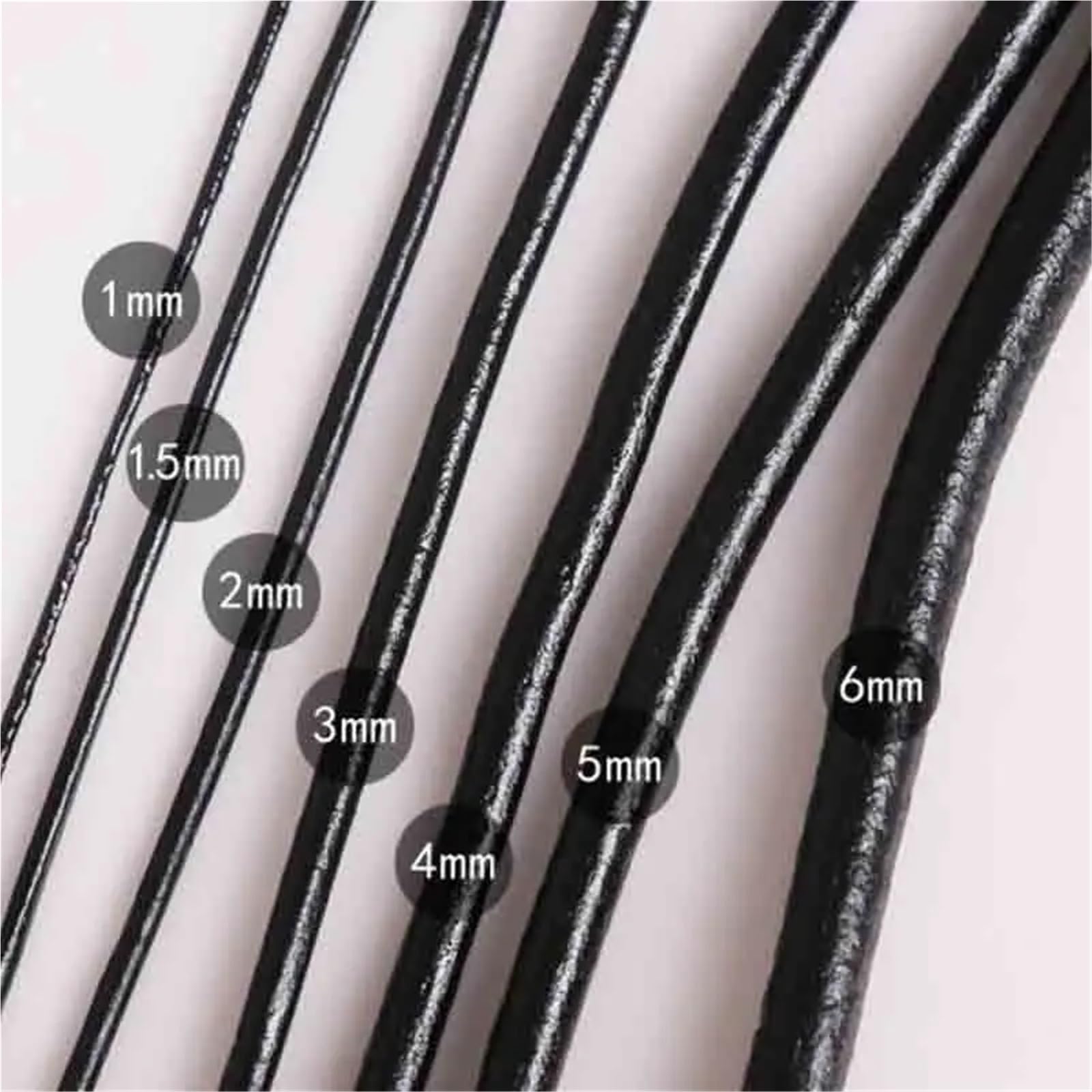 Lacci Cuoio Corde Nere a Filo Singolo Corda con Tondo da 1,5/3/4/5/6 mm for la Realizzazione di collane e bracciali(1.5mm 5meters)
