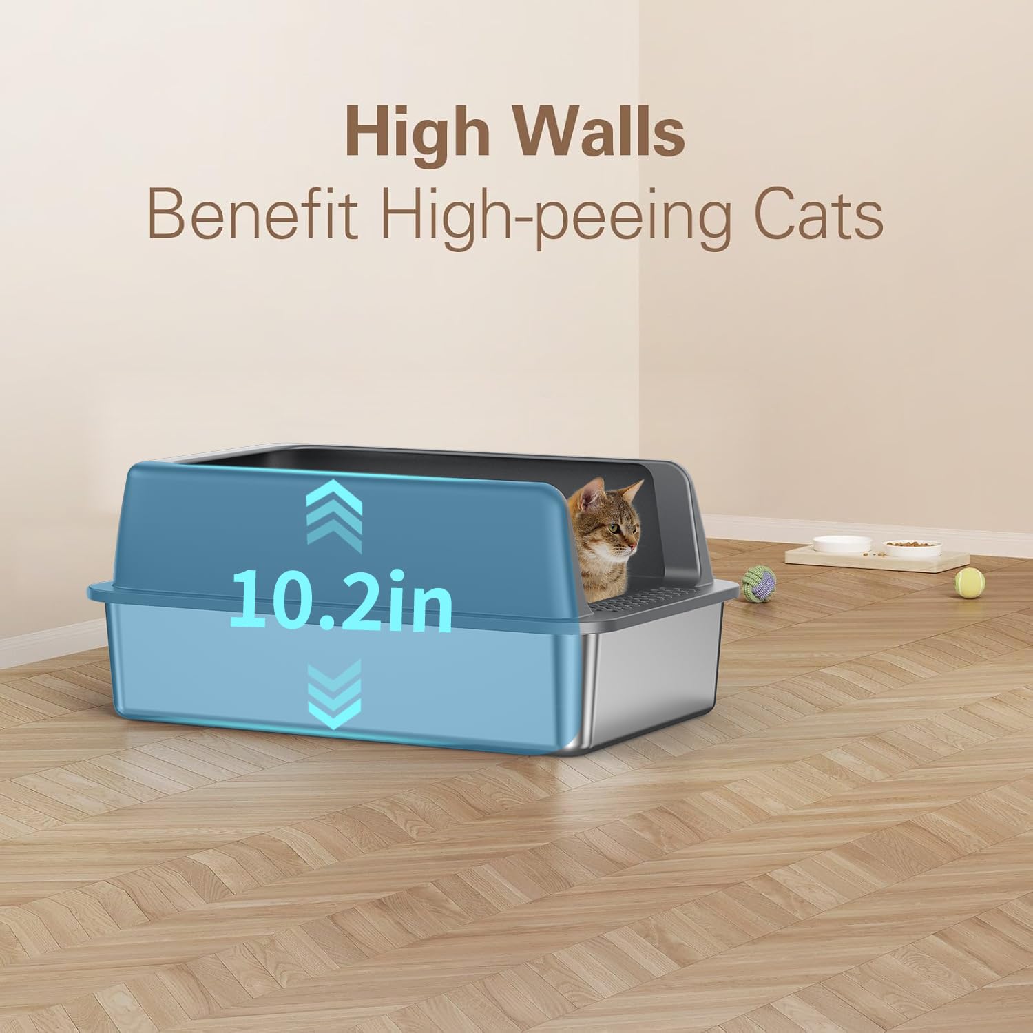 Zarler Enclosed Stainless Steel Litter Box, Large Full Steel Cat Litter Box, High Sides, Dual Entry, 23.6" x 15.7" x 14" - image 5