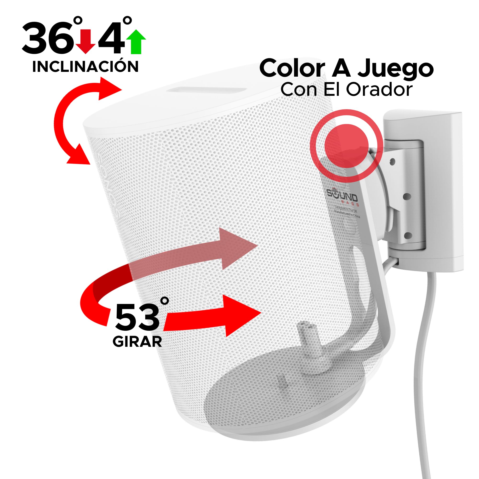 Sound bass Soporte de Pared ERA 100 - Inclinable y Giratorio, Blanco, Doble (2 uds), Compatible con Sonos ERA100 & ERA 100 SL, Instalación Fácil, Incluye Kit de Montaje