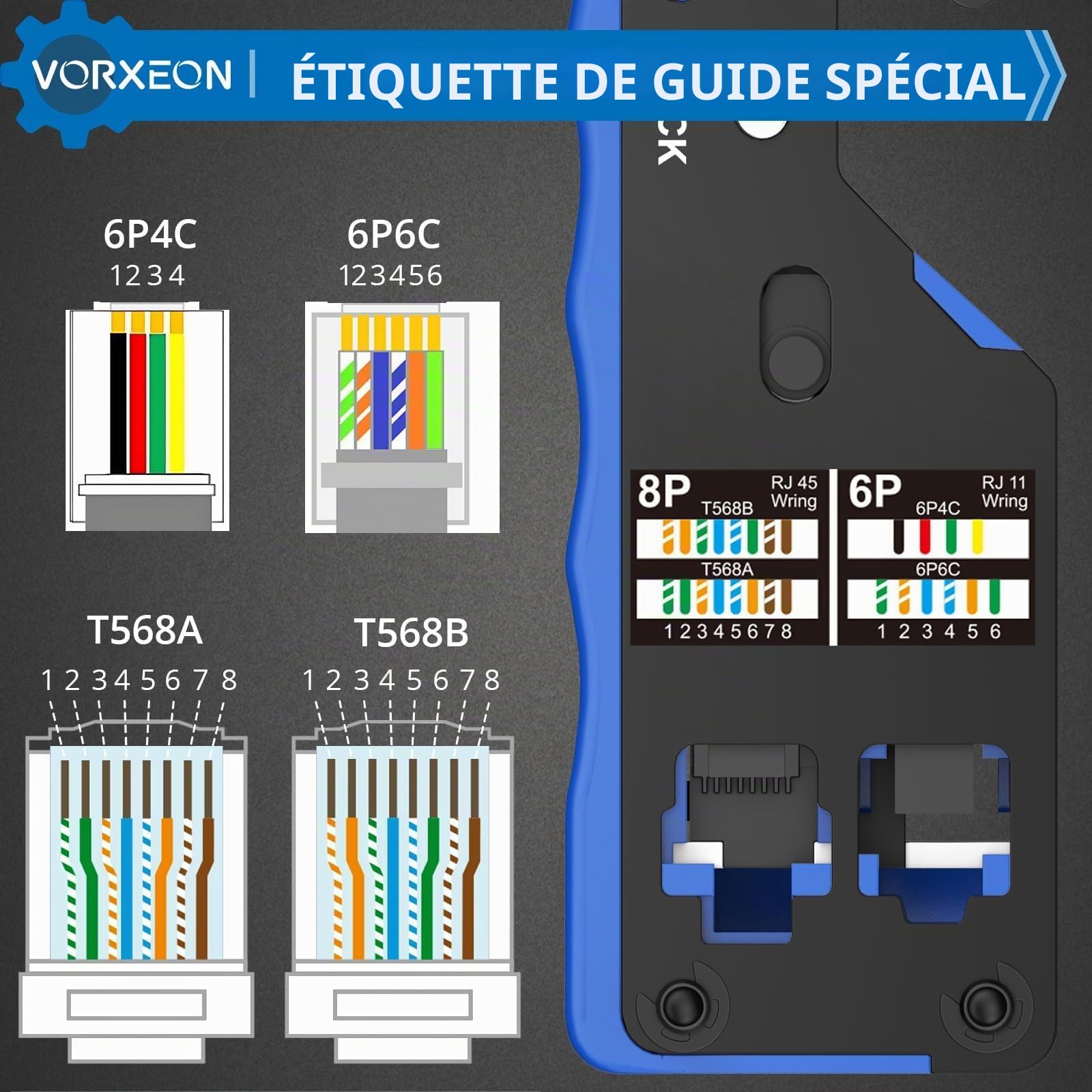 Pince RJ45 a Sertir Connecteurs RJ45 Cat6 Network d’installation Kits pour RJ45 Cat6 Cat5 Cat5e Pass-Thru 8p 6p Câble Réseau Embout rj45