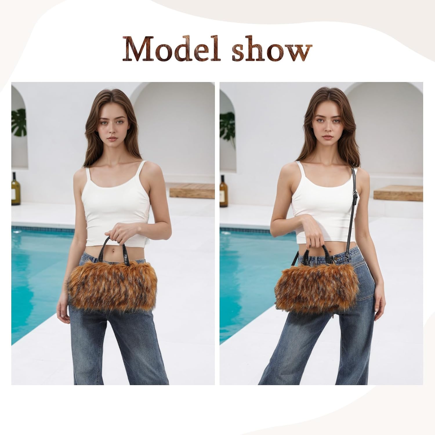GOKTOW Faux Fur Purse Handbag for Women Y2K Winter Lightweight Tote Bag with Zipper Pocket - Image 2