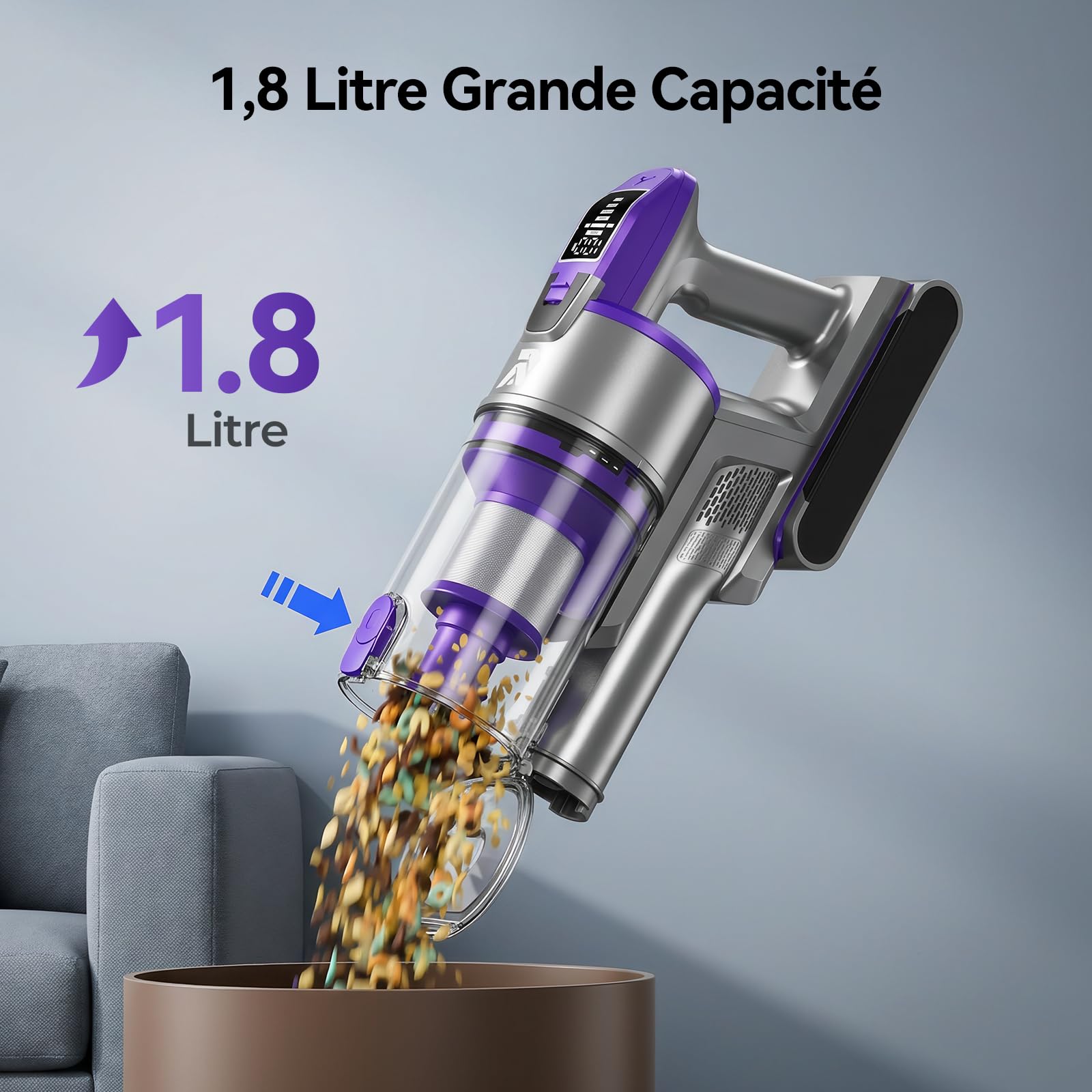 Redkey X18 Aspirateur Balai sans Fil, 60KPa/650W/80Min Aspirateur sans Fil Puissant avec ecran LED, Intelligent Suction Adjustment, Aspirateur sans Fil 8-en-1 pour Sol Dur,Tapis,Les Poils d'animaux