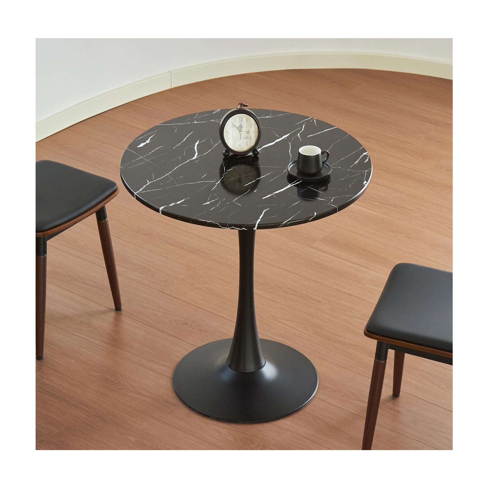 Hansweld Round Dining Table, 24" Circle Tulip Table with Thickened Tabletop & Metal Pedestal, Mid Century Modern Bistro Table for Kitchen, Small