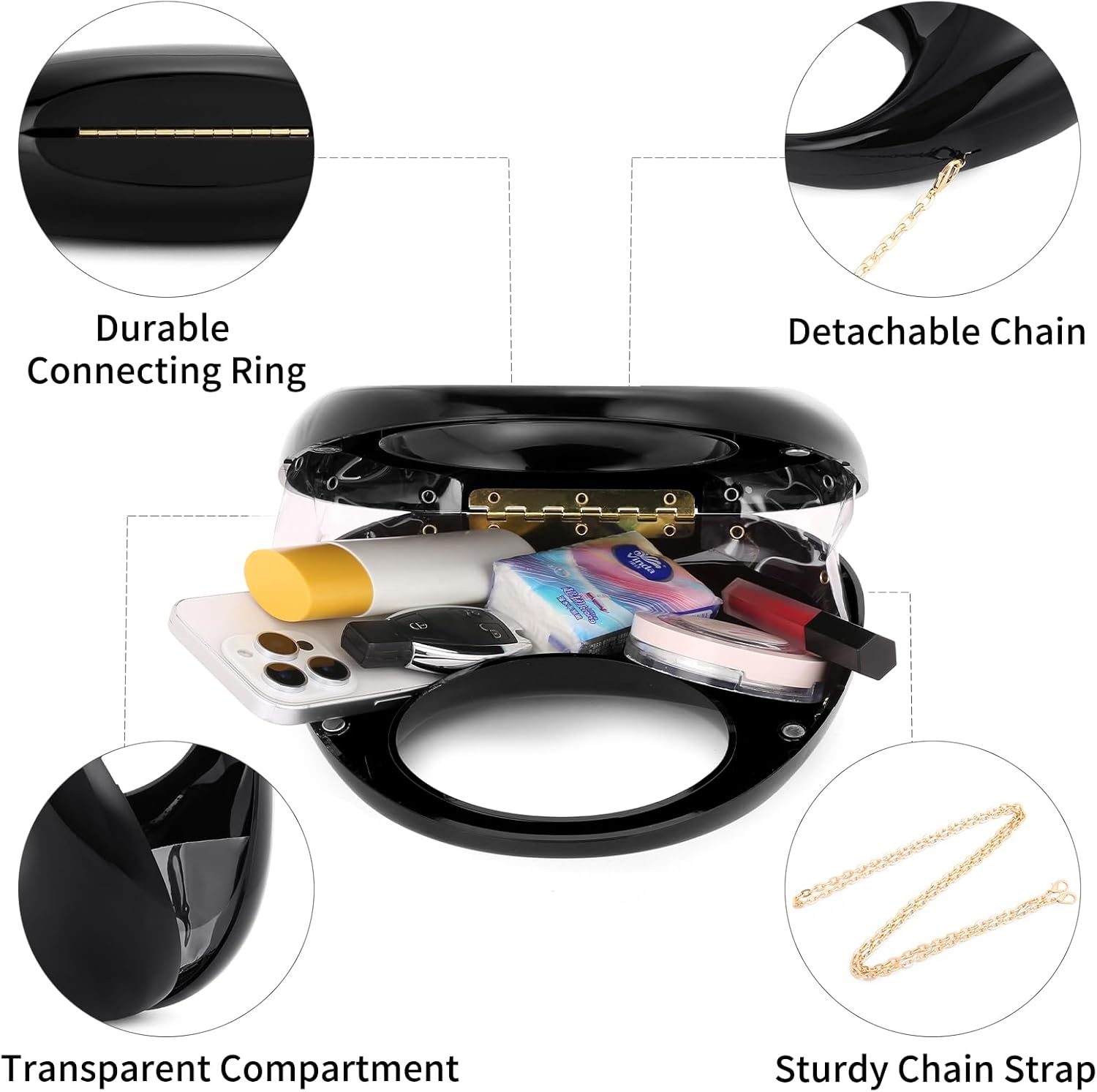RNIEGA Clutch Purse for Women, Moon Evening Bag, Unique Handbag with Chain for Wedding Party Prom