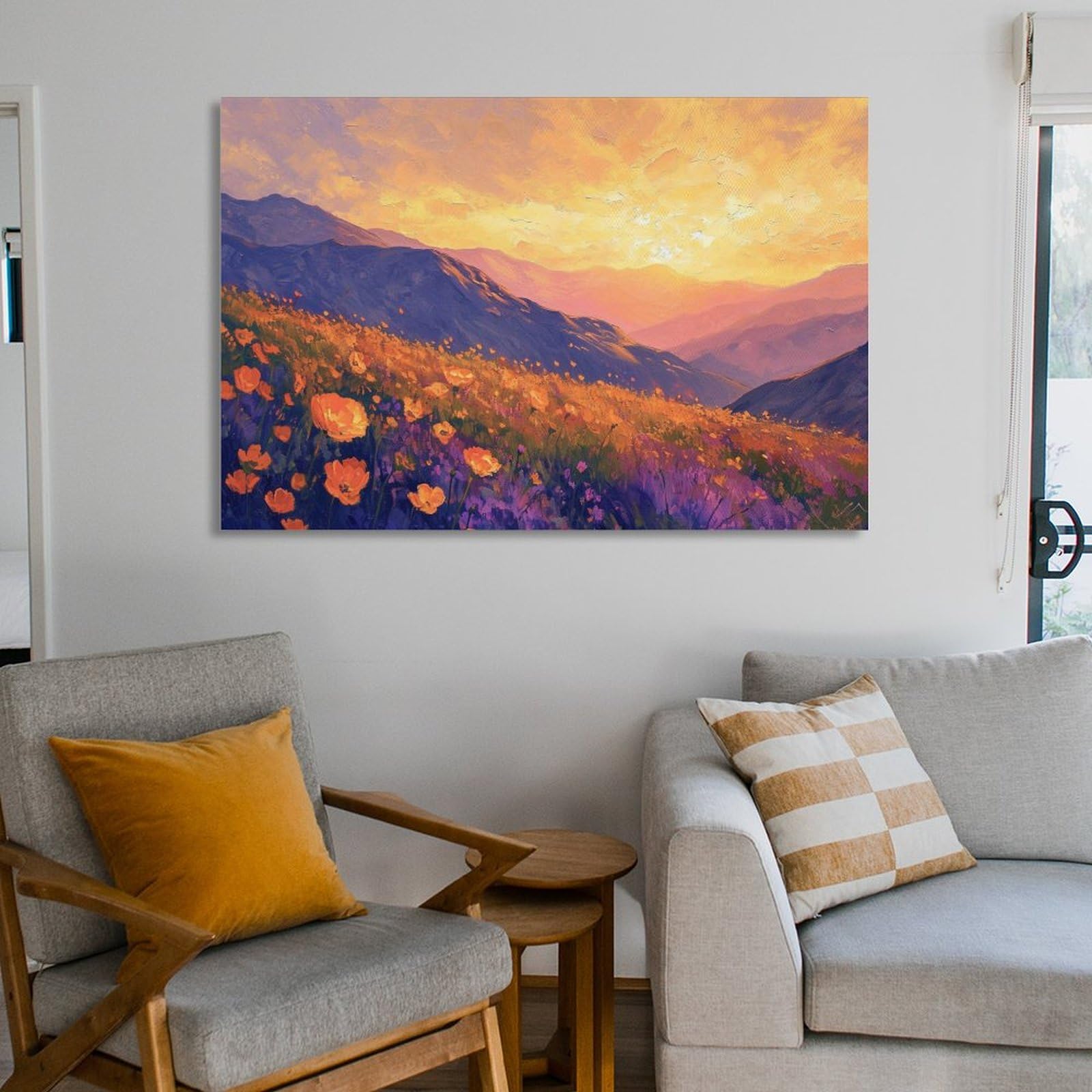 Amazon.co.jp: 絵画 夕暮れの山と花インテリア 絵画 美しい自然の風景