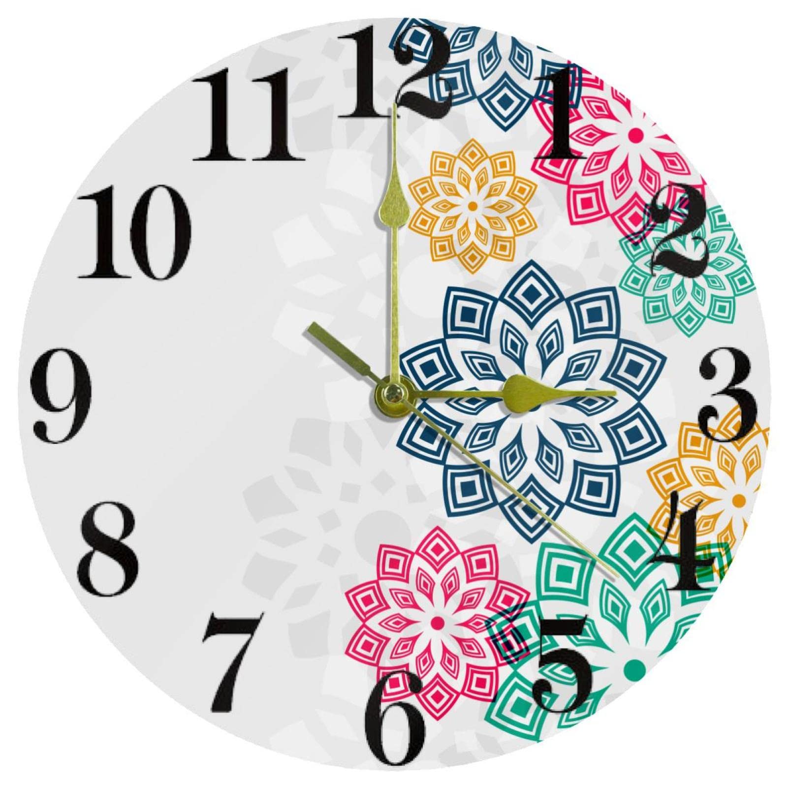 Horloge murale colorée florale 25 cm silencieuse ronde pour salon et bureau