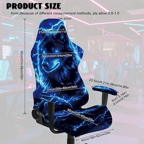 Miniatura 9 de Funda ergonómica azul para silla de juegos para hombres, 4 piezas, funda de asiento para silla de oficina con cremallera, fundas de brazo a prueba