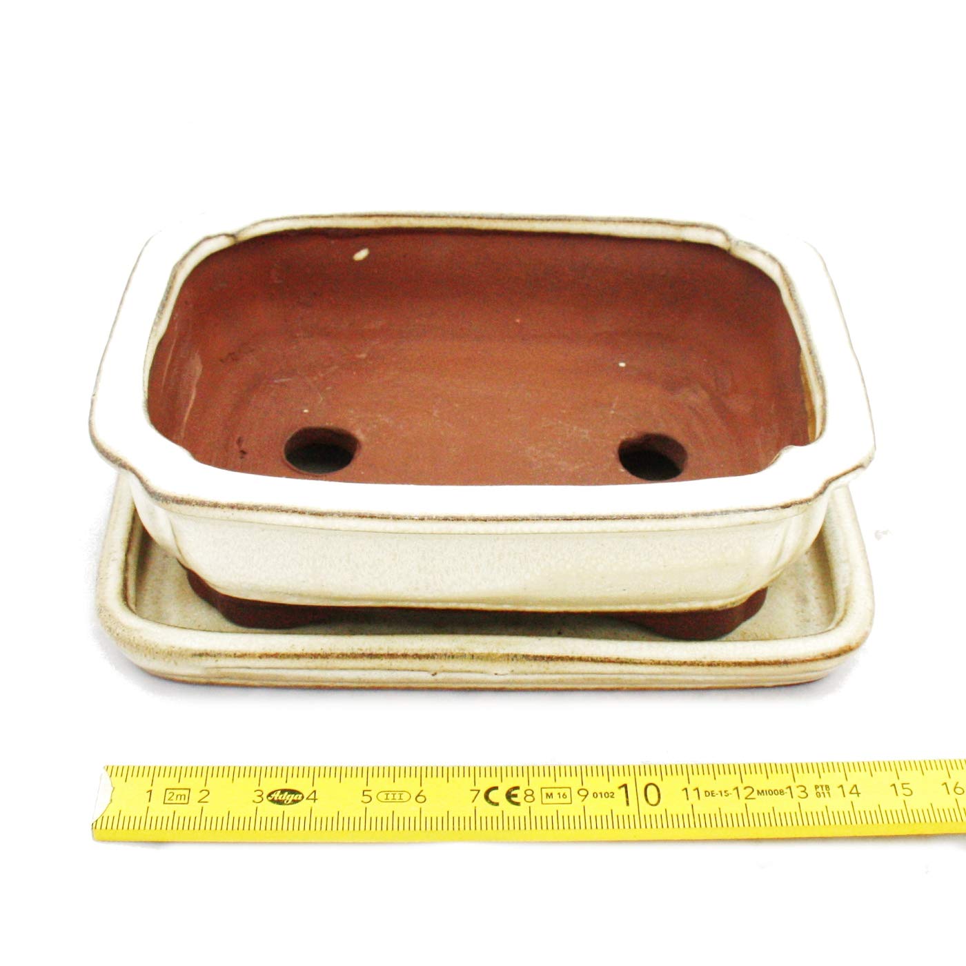 Bonsai - Cuenco con platillo 2 – Rectangular G12 – Beige claro – 15,5 cm – 12 cm – 4,5 cm de alto