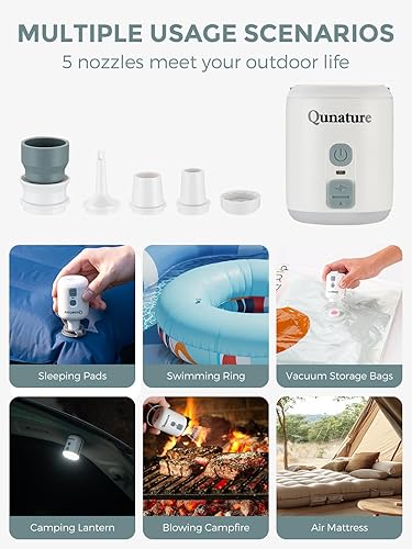 Miniatura 2 de Bomba de aire portátil con linterna de campamento, mini bomba de colchón de aire para inflables, bomba pequeña recargable para colchonetas de